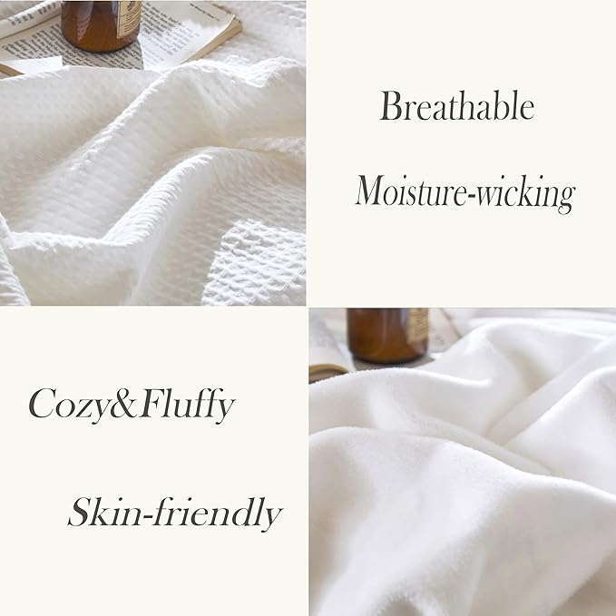 CHUFFED Cotton Waffle Blanket King Size - Plush Milk Velvet & Reversible Waffle Weave,Anti-Static 300Gsm Design，Thick Cozy Soft Winter Blanket for Bed, Couch, Sofa - White, 104x90 Inches