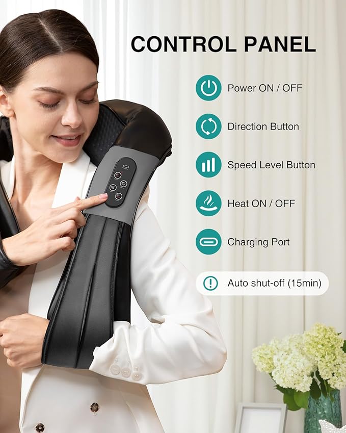 Nekteck Neck Back Massager with Heat, Cordless Shiatsu Shoulder Massager for Pain Relief Deep Tissue, Electric 3D Kneading Massage Pillow for Body Muscle, Gifts for Men Women Dad Mom