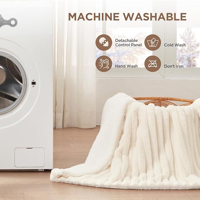 Westinghouse Electric Blanket Full Size, Super Cozy Luxury Faux Fur & Sherpa Heated Blanket with 10 Heating Levels & 1-12 Hours Auto Off, Fast Heating Blanket, Machine Washable, 80x 84 Inch, Beige