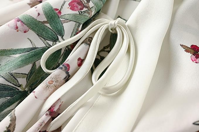 Women's Silk Kimono Robe Long Bathrobe Nightgown 100% Mulberry Silk for Women - Classic Floral Pattern