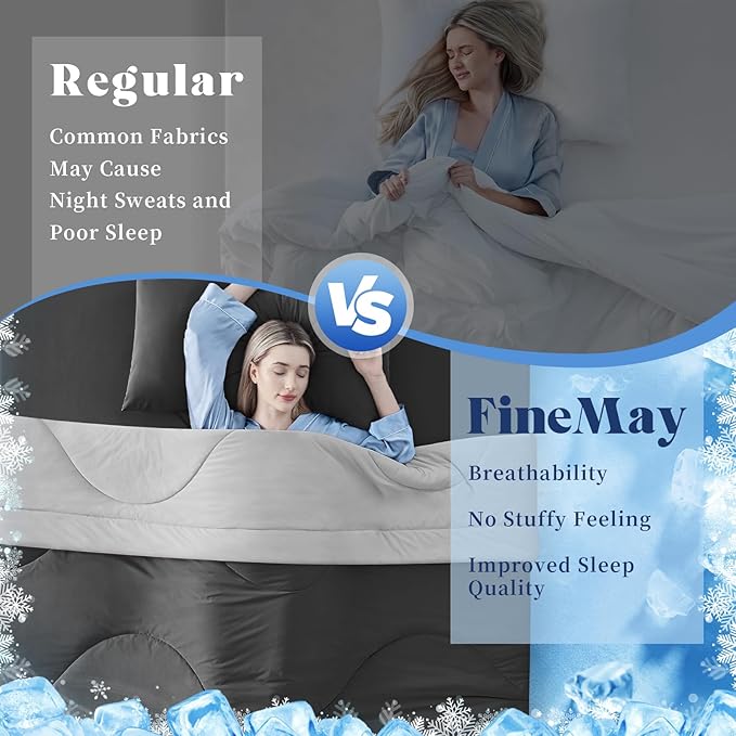 Cooling Comforter King Size, Double-Sided Cooling Blanket for Hot Sleepers & Night Sweats, Arc-Chill Q-Max > 0.4 Breathable Ice Blanket, Lightweight Cold Comforter (108''x90'', Dark Grey)