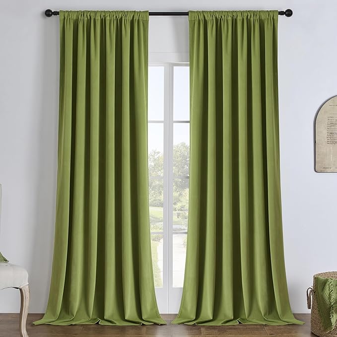Joydeco Customized Curtains, 100% Blackout Curtains for Bedroom and Living Room, Heavy Duty Luxury Thermal Insulated Moss Green Velvet Curtains Rod Pocket & Back Tab 1 Panel, Custom Size