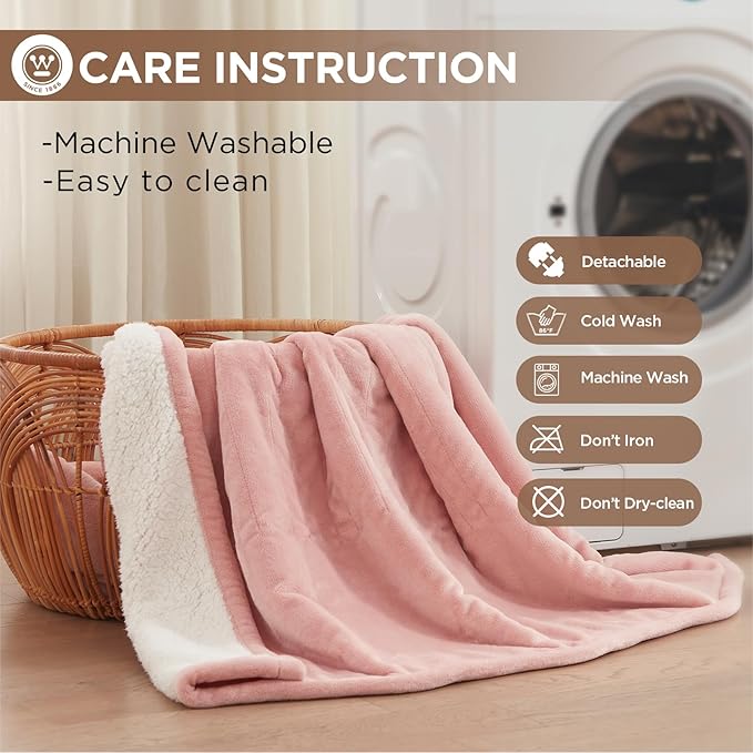 Westinghouse Heated Blanket Throw, Soft Flannel to Sherpa Electric Blanket with 10 Heating Levels, 12 Hours Auto Off, Fast Heating, Machine Washable, 50x60 Inch, Pink