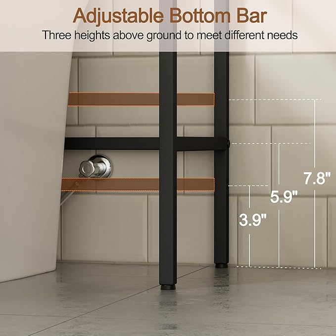 4-Tier Over The Toilet Storage, Bathroom Organizer, Space-Saving, Above Toilet Storage Rack with 4 Hooks and Paper Holder, Metal Shelf, Black