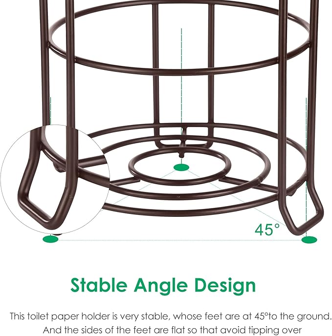 TomCare Toilet Paper Holder Toilet Paper Stand and Dispenser for 4 Mega Rolls Metal Wire Free-Standing Toilet Tissue Paper Roll Storage Shelf Bathroom Accessories Storage Organizer Bronze