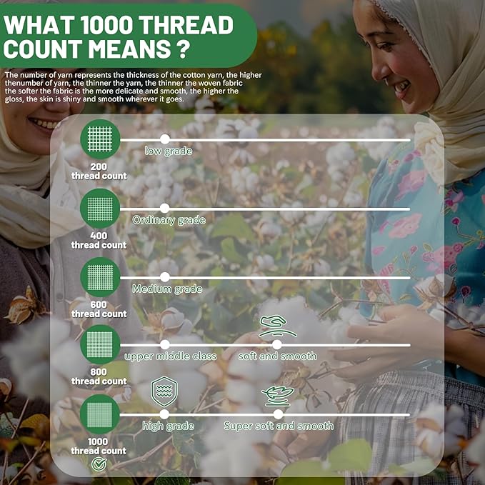 1000 Thread Count Egyptian Cotton Sheets Queen Size Set Sateen Weave Soft Breathable 16-Inch Deep Pocket 4PCS（Queen,Olive Green）