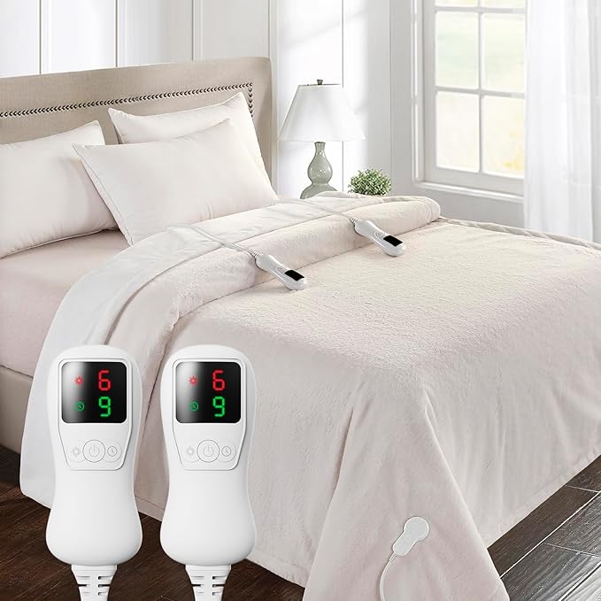 Heated Blanket Electric Blanket Queen Size, Super Soft Cozy Upgraded Flannel Heating Blanket with 9 Heating Levels & 1-9 Hours Auto Off, Fast Heat & Overheat Protection, 84" x 90", Blush White