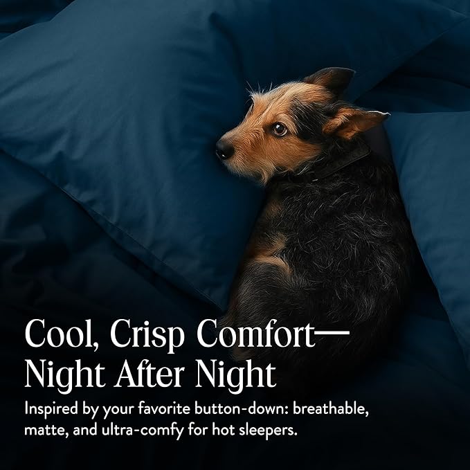 Brooklinen Luxury Percale Duvet Cover – 100% Cotton, Cool, Crisp, Extra-Long Corner Ties, Button Closure, Soft & Breathable – Machine Washable, Duvet Cover King/California King Bed Sizes (Abyss)