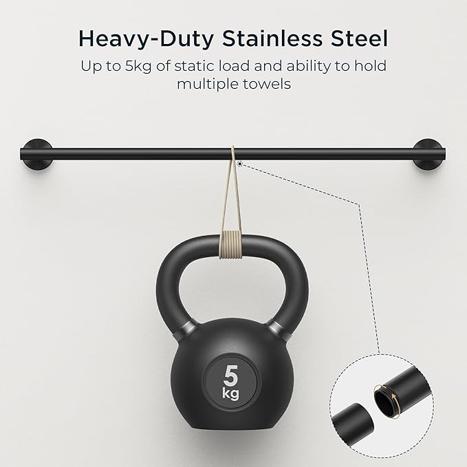 FORIOUS Bathroom Hardware Accessories Set, SUS304 Stainless Steel 24 Inch Towel Bar Set, Modern Towel Racks Holder for Bathroom Wall Mounted, 4 Pieces, Matte Black