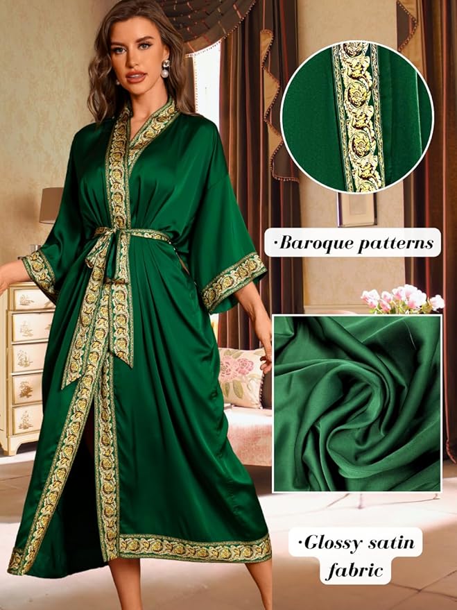 Satin Robe Sets For Women, 2-PC Lightweight Bathrobe, Silk Sleepwear Kimono Bridesmaid Sexy Robes
