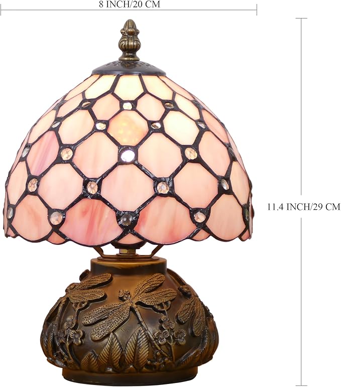 Small Tiffany Lamp Mini Stained Glass Table Lamp Pink Pearl Style Mushroom Accent Lamp 8X11 Inch
