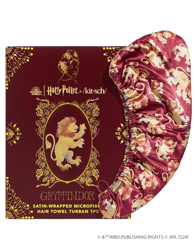 Kitsch Harry Potter x Satin Microfiber Hair Towel Wrap for Women - Super Absorbent, Quick Dry, Anti-Frizz, for Long & Short Hairs, Turbans for Women, Hair Wrap - Gryffindor