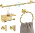 TQKAG 5 Piece Bathroom Towel Bar Holder Sets Brushed Gold Bathroom Hardware Set Stainless Steel Toilet Paper Holder with Shelf Bathroom Accessories Kit Wall Mounted