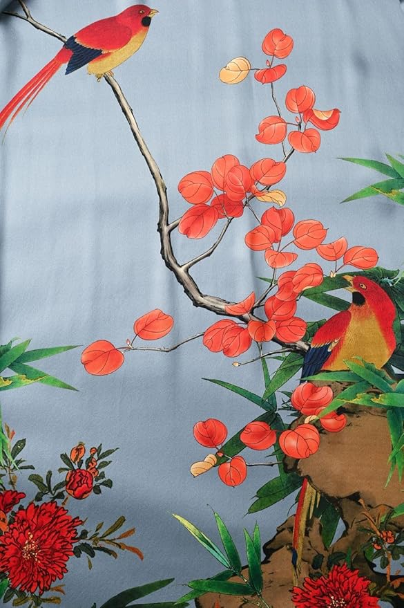 Women's Silk Kimono Robe Long Bathrobe Nightgown 100% Mulberry Silk for Women - Classic Floral Pattern