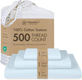 Threadmill Cotton Twin Sheets Set, 5 Star Hotel Quality Bed Sheets, 100% Cotton Sheets, 500 Thread Count, Deep Pocket, Snug Fit for Twin Mattress, Soft & Crisp 3 Piece Sheet Set, Light Blue