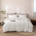 Stripe Duvet Cover Oversized King Size 120inch x 98inch, 100% Washed Cotton Linen Feel Duvet Cover with Zipper Closure and 2 Pillowcases, Color of White-Dark Grey Stripe