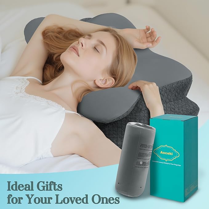 Cervical Neck Pillow for Sleeping,Memory Foam Pillows for Neck Pain Relief,Ergonomic Neck Support Contour Pillow for Side Back Stomach Sleepers,Orthopedic Breathable Pillowcase(Dark Grey)