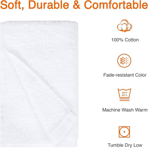 Amazon Basics Soft and Thick Cotton Hand Towels, 16 x 26 in, White, (Pack of 72)