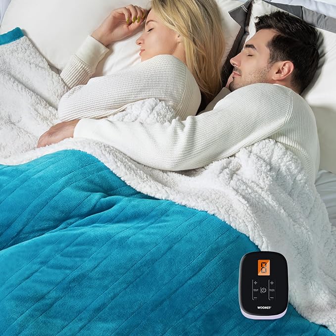 WOOMER [5-Year Warranty Electric Blanket Twin Size,Durable Flannel and Soft Sherpa,Dual Control,62”×84” Heated Throw Blanket, 10 Heat Levels&0.5-12h auto-Off,Energy Efficient,ETL Certified