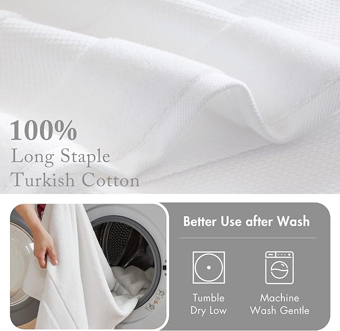 Madison Park Turkish 100% Cotton 600Gsm Luxury Premium Thick Soft Absorbent Hotel Bathroom Towel Set Shower Hand Face Washcloths, Assorted Sizes, White 6 Piece