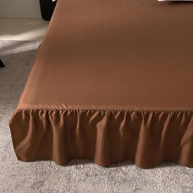 TSUTOMI Brown Bed Skirt Twin Size Ruffled Bed Skirt with Split Corners, Twin Bed Skirt 18 Inch Drop,Twin Size Bed Skirt Brown for Ruffled Bed Skirt with Split Corners, Bed Skirt Twin Size