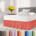 Wrap Around Dust Ruffle Bed Skirt - Coral - for Queen Size Beds with 15 Inch Drop - Easy Fit Elastic Strap - Adjustable Pleated Bedskirt w/Brushed Fabric - Wrinkle Free - for Women, Men, Kids & Teens