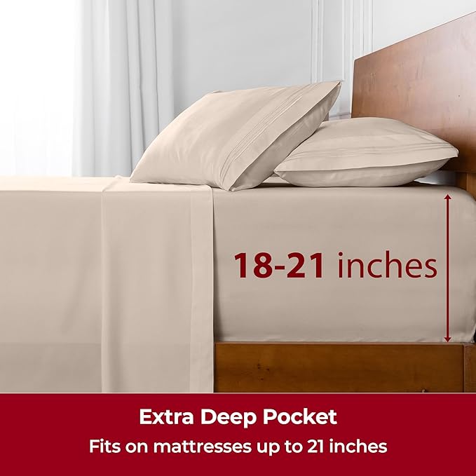 Mellanni Extra Deep Full Sheets - 4 PC Iconic Collection Bedding - Hotel Luxury, Ultra Soft, Cooling Bed Sheets - Wrinkle, Fade, Stain Resistant (Full, Beige)