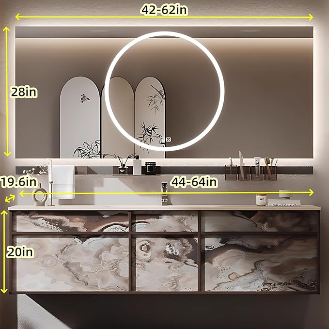 56in Bathroom Vanities Set - Bathroom Vanity with Sink, Tall Storage, Smart Defogging Mirror, Integrated Sink & 2 Large Drawer | Floating Cabinet