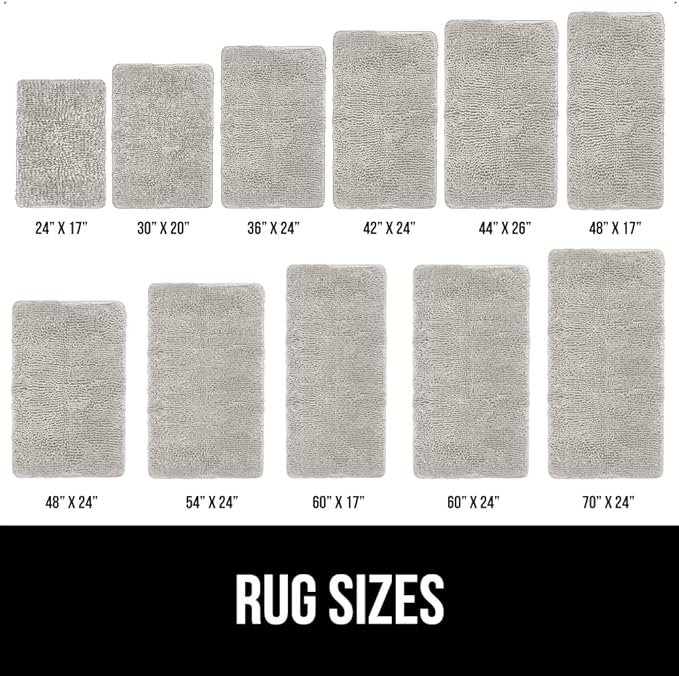 GORILLA GRIP Bath Rug Mat 30x20, Soft Absorbent Chenille, Quick Dry Microfiber Mats, Rubber Backing Washable Shower Floor Rugs, Bathmat Runner, US Designed Bathroom Home Decor Accessories Light Gray