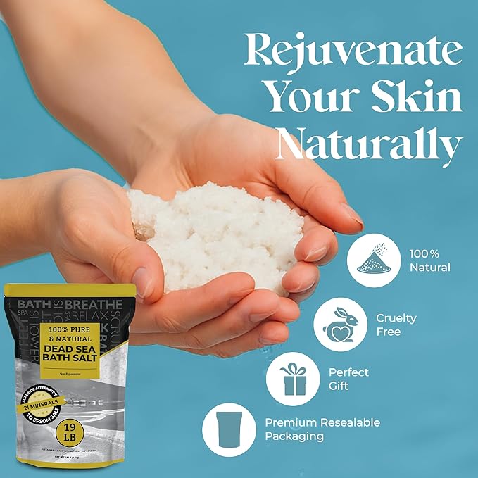 Aromasong Dead Sea Salt - Spa Bath Salt - 19 Lbs Fine Grain Bulk - 100% Pure - Better Absorbing Than Epsom Salt - Soak for Women & Men for Skin Issues and to Relax Tired Muscles - Resealable Pack.