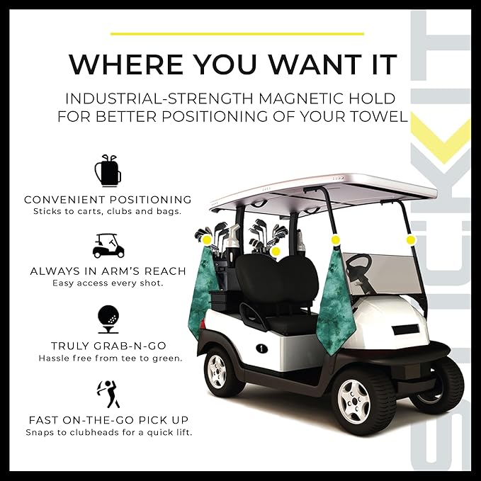 STICKIT Magnetic Golf Towel, Premium 29" Microfiber with Deep Waffle Pockets, Industrial Strength Magnet for Secure Hold to Golf Carts & Clubs, Ultra-Absorbent, Fast-Drying, Easy-Clean