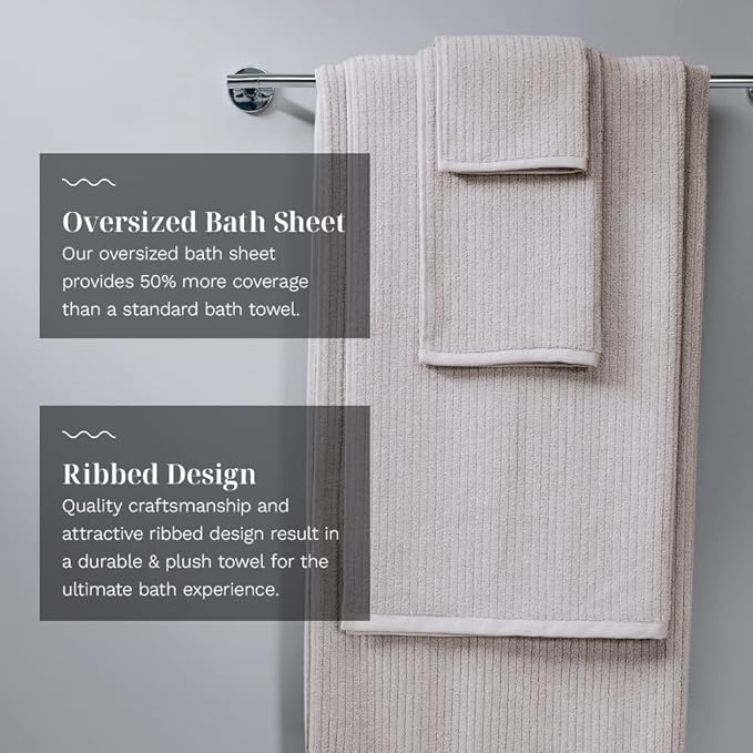 LUXOME Luxury Performance 6-Piece Bath Towel Set | Dual-Loop Design | Ultra Soft | Highly Absorbent | Quick Drying | Oyster (Tan)