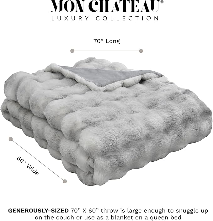 Mon Chateau 60" x 70" Dream Faux Fur Throw, Marble Print Plush Luxury Blanket for Couch, Sofa, or Bed, Soft Reversible Throw Blanket for Sleeping, Home & Room Decor, Moonshadow Bubble