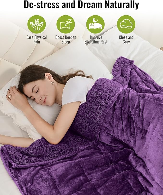 Uttermara Weighted Blanket for Adults, Double Size Heavy Blanket with Reversible Soft Shiny Velour Fleece and Cozy Warm Sherpa for Couch Bed, Calming and Relaxing, 48 x 72 inches 15 lbs in Purple