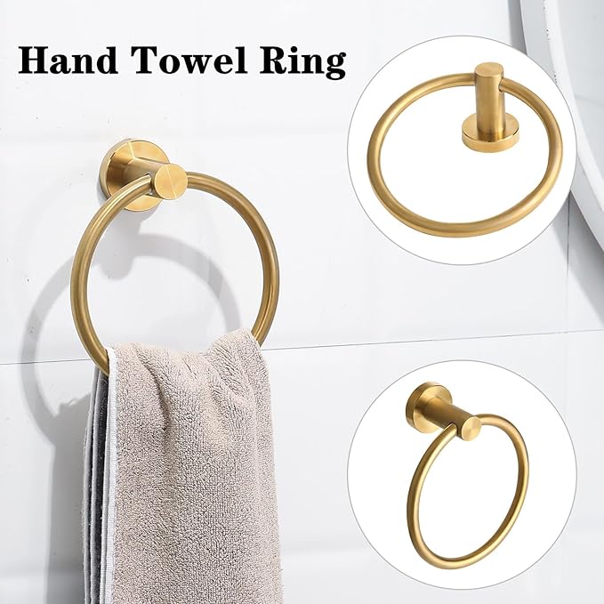 4 Pieces Brushed Gold Bathroom Accessories Hardware Set,Toilet Paper Holder Set,Include Double Post Pivoting Toilet Tissue Roll Paper Holder,Towel Ring,Towel Holder Set for Bathroom