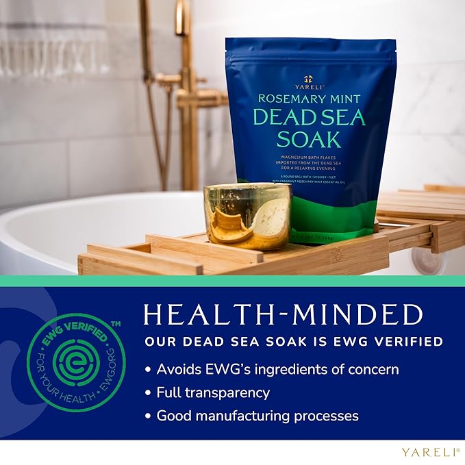 Yareli Magnesium Flakes, 5lb Rosemary Peppermint, Dead Sea Bath and Foot Soak, Alternative to Epsom Salt with Over 250,000mg of Magnesium Chloride Per Bag