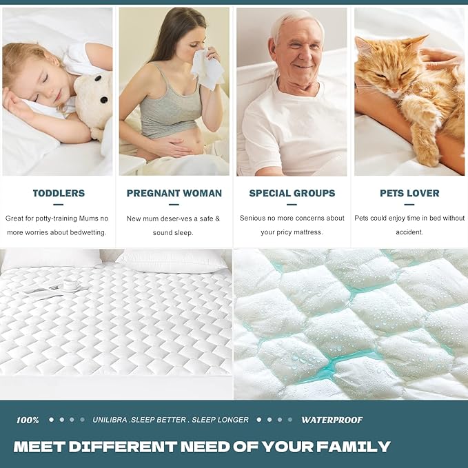 UNILIBRA Twin Mattress Protector Waterproof, Deep Pocket Mattress Pad Cover Up to 18 Inches, Quilted Fitted Hollow Cotton Filling Breathable Mattress Topper