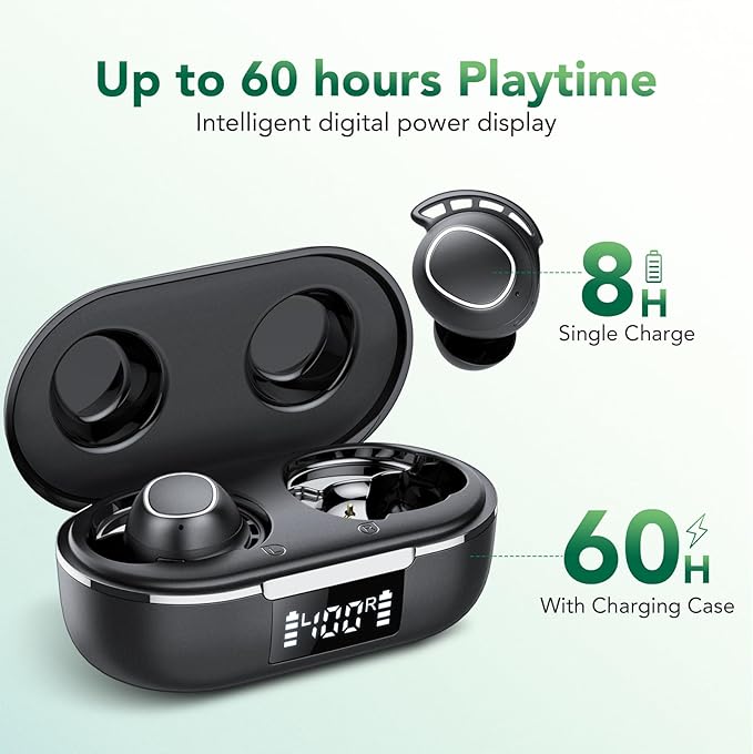 Tiksounds Ear Buds Mini Wireless Earbuds, Bluetooth 5.3 Headphones Bass Stereo, 60H Playtime Noise Cancelling Earbuds with 4 Mic, IP8 Waterproof Lightweight in Ear Earphones for Workout/Running
