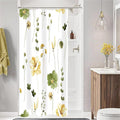 Gibelle Small Stall Shower Curtain 36 x 72, Narrow Half Watercolor Floral Fabric Shower Curtain, Olive Green Beige Flower Decorative Bathroom Shower Curtain Set with Hooks