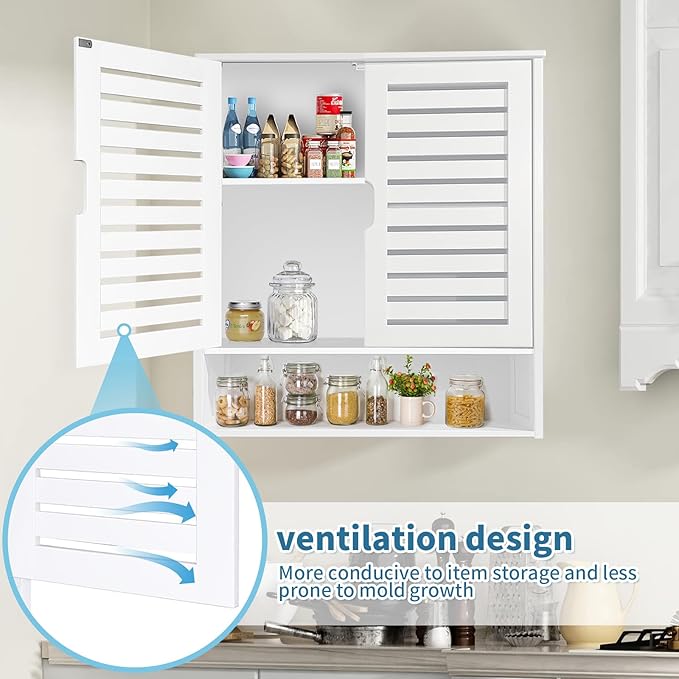 HYNAWIN White Organized Bathroom Storage Cabinet with Lattice Doors,Spacious Storage with Adjustable Shelves for Bathroom or Kitchen Essentials