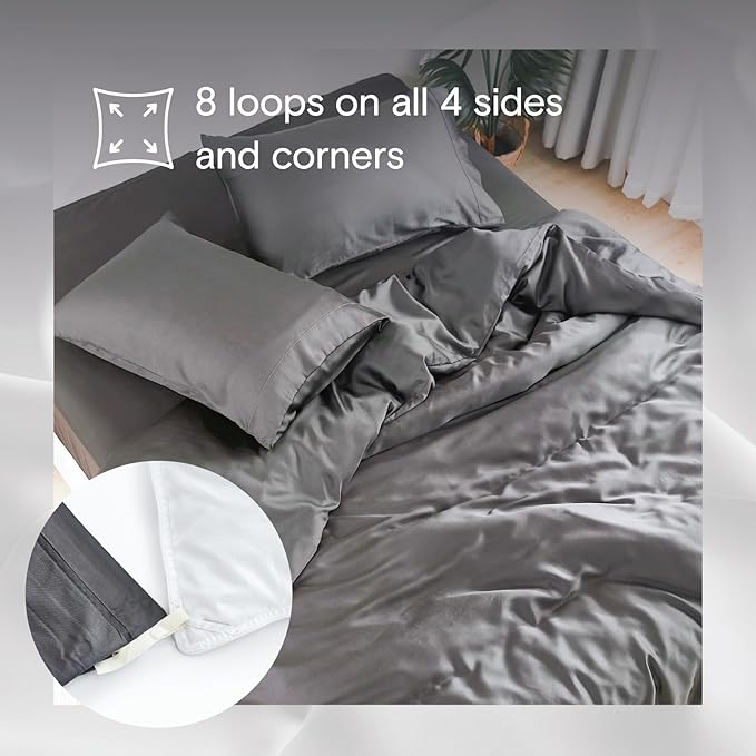 DOZ Duvet Cover Set, 100% Viscose derived from Bamboo, Organically Grown, Buttery Soft, Cooling Duvet Covers, High GSM, 1 Duvet Cover and 2 Pillowcases, 90"x90" (Storm, Full/Queen)