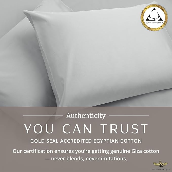 100% Egyptian Cotton Sheets Queen Size | 1200 Thread Count | CEA Gold Seal Certified | Ultra Soft | Cooling for Hot Sleepers | 18" Deep Pocket | Queen Size [Grey]