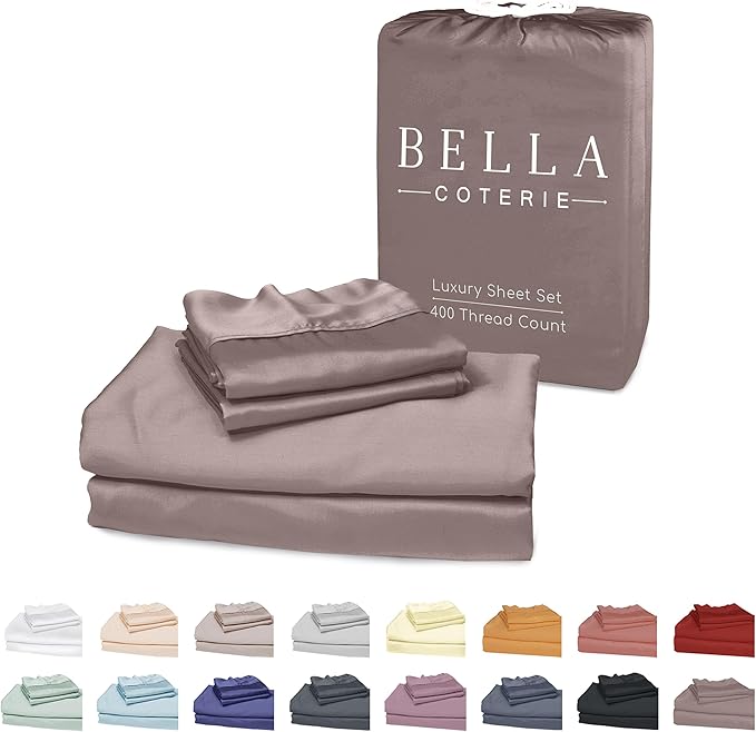 Bella Coterie Luxury Bamboo Viscose Full Size Sheet Set | 100% Organically Grown | Ultra Soft | Cooling for Hot Sleepers | 18" Deep Pocket [Mocha]