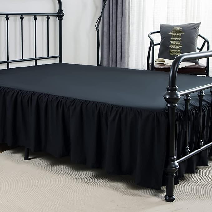 Bed Skirts Twin Size 18 Inch Ruffled Bed Skirt with Split Corners, 18 Inch Drop Dust Ruffle Bed Skirt with Platform, Black
