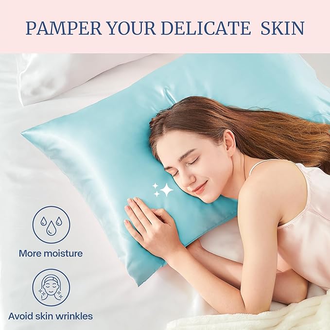 BEDELITE Satin Pillowcase for Hair and Skin, Super Soft Similar to Silk Pillow Cases 4 Pack with Envelope Closure, Cooling Pillowcases for Women Men (20"x26" Standard Size, Blue)