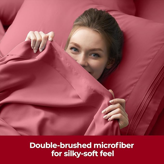 Mellanni Extra Deep Full Sheets - 4 PC Iconic Collection Bedding - Hotel Luxury, Ultra Soft, Cooling Bed Sheets - Wrinkle, Fade, Stain Resistant (Full, Brick Red)