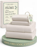 LANE LINEN 100% Organic Cotton Queen Sheet Set, 4Pc Cotton Sheets Queen Size Bed Set, Soft Percale Weave, Deep Pocket Queen Sheets, Hotel-Quality Bed Sheets Queen Size - Glacier Grey