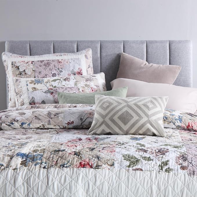 Cotton Bedspread Quilt Bedding Sets 3 Pieces Reversible Coverlet Sets Comforters Vintage Floral Patchwork White Bedspread, Queen Size