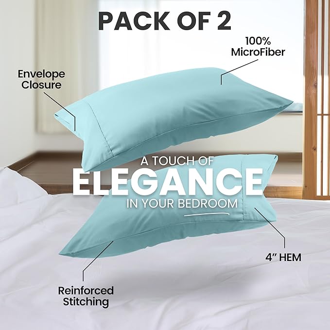 Pillow Covers by Utopia Bedding - Queen Size 2-Pack – Soft Brushed Microfiber – Perfect for Hospitals, Hotels, Guest Rooms – Oeko-TEX Certified, 20x30 Inches (Spa Blue)