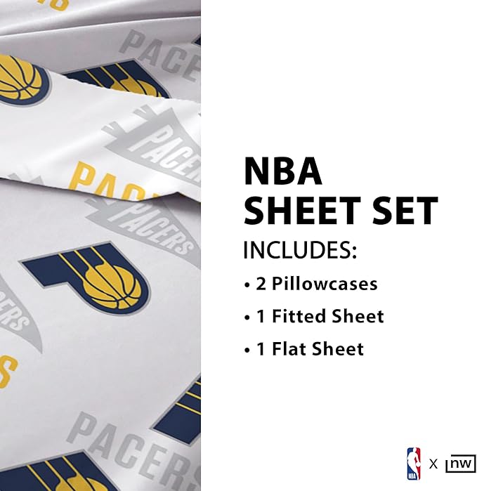 Northwest Officially Licensed Indiana Pacers NBA Twin Size Sheet Set – Soft Team Logo Bedding for Dorms, Bedrooms, Fan Caves & Game Day Style